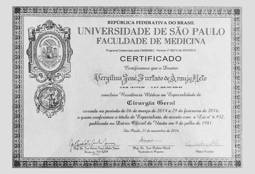 diploma do doutor vergillius